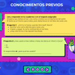 Pantallas diseñadas para activar conocimientos previos mediante inputs de texto y preguntas abiertas antes de iniciar la teoría.